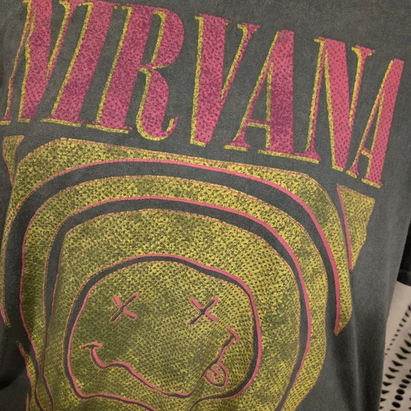 Fall Outfit Combo! Nirvana Tee & Tie Dye Plaid Button Up Shirt - Picture 2 of 11